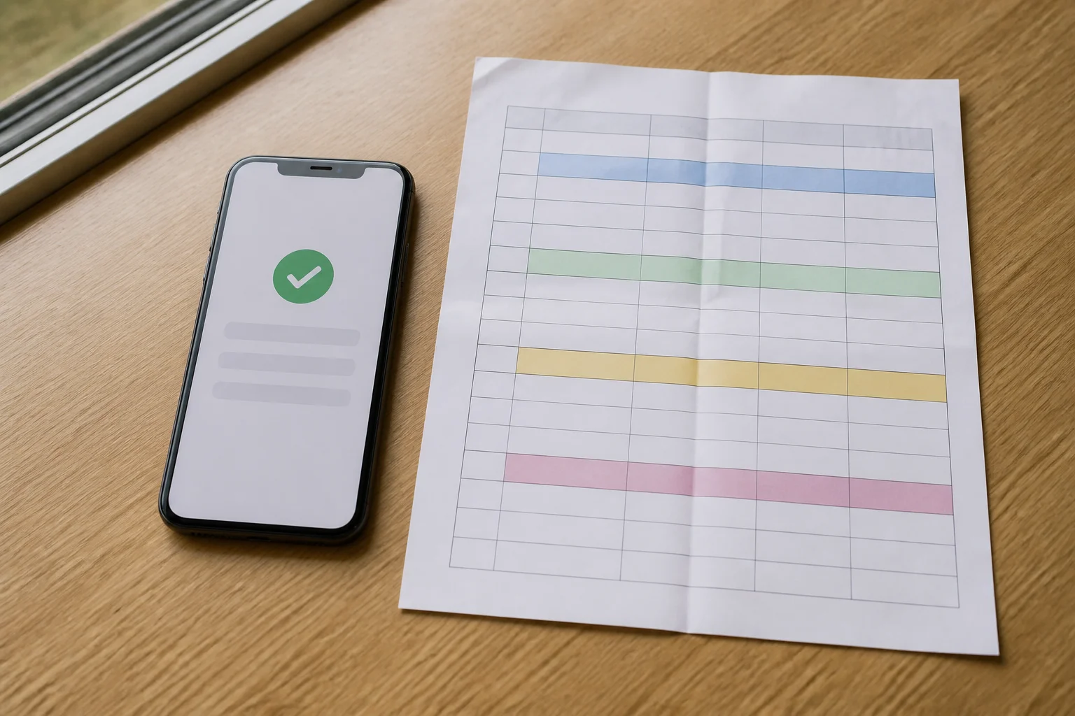스마트폰 예약 확인 화면과 종이 일정표를 나란히 놓은 장면