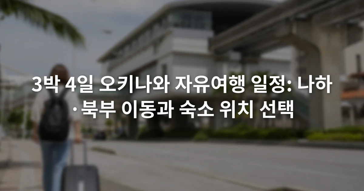 나하 시내 모노레일역 앞에서 여행 가방을 끌고 이동하는 여행자와 도로 풍경