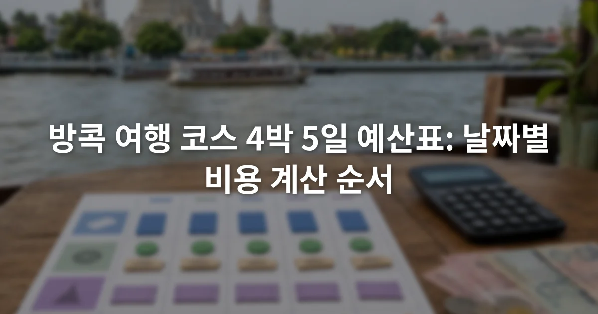 방콕 4박 5일 일정표 옆에 숙박 교통 입장 식비 항목을 적은 예산 계산 화면