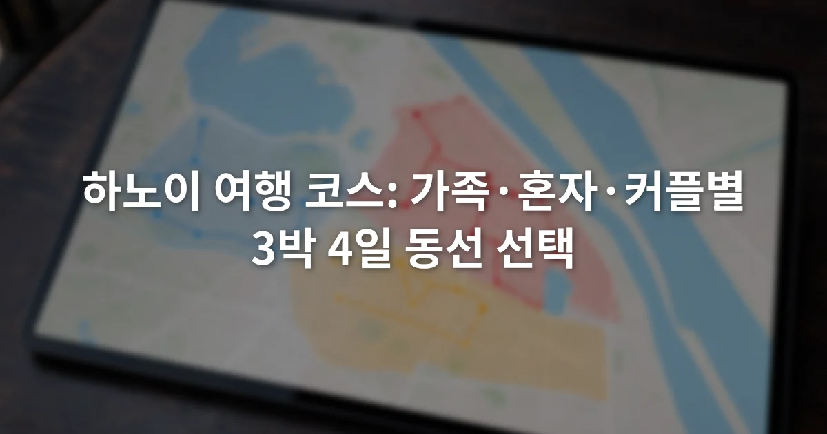 하노이 지도 위에 가족 혼자 커플의 하루 이동 구역을 서로 다른 색으로 표시한 화면