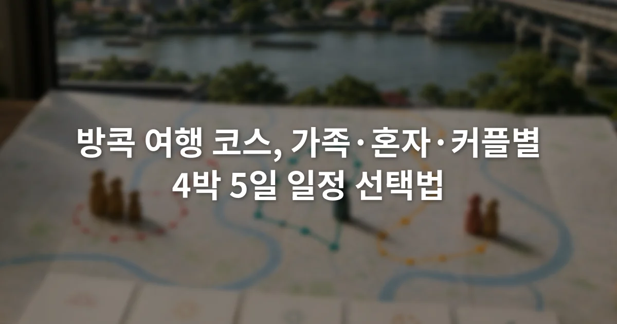 방콕 여행 코스, 가족·혼자·커플별 4박 5일 일정 선택법 1 방콕 지도 위에 강변과 도심 철도 권역별 이동 순서가 표시된 4박 5일 일정표