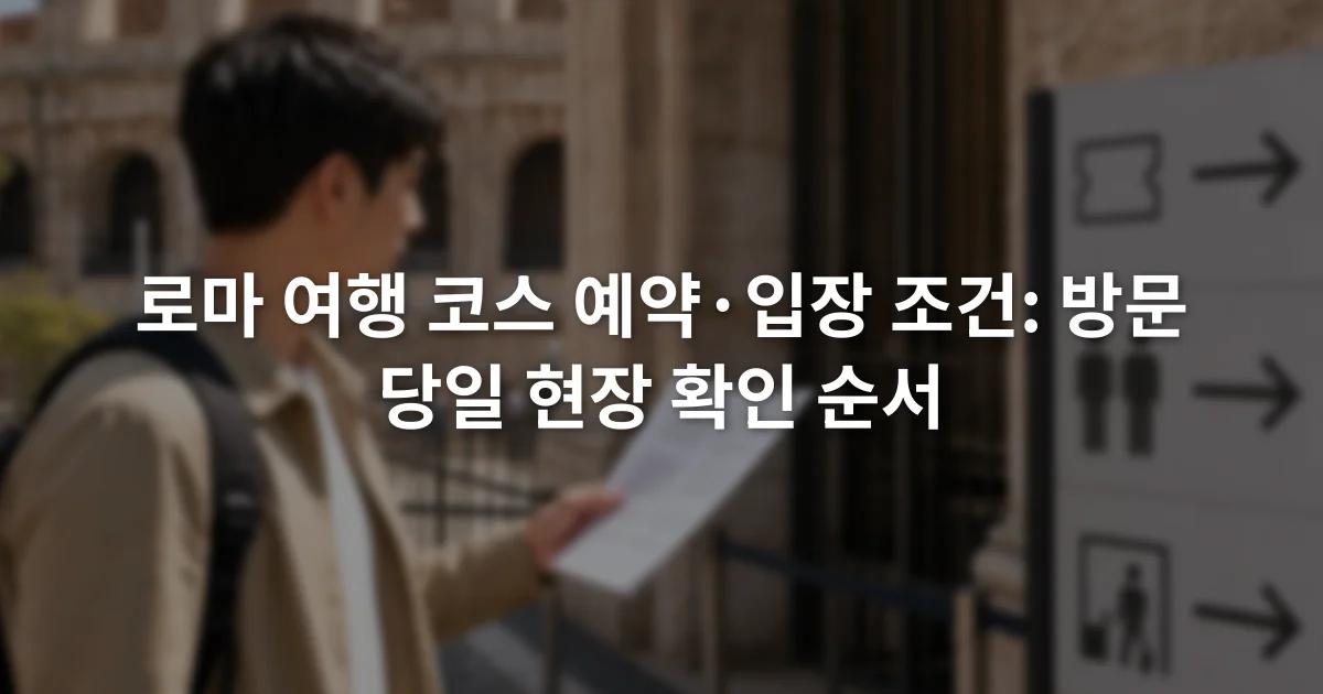 로마 관광지 입구 앞에서 예약 확인서와 안내 표지판을 대조하는 여행자